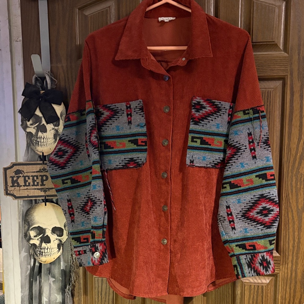 Rust Corduroy Button Down Shacket - image 1